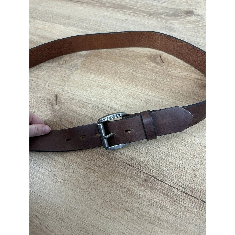 Hooey Mens Classic Bomber Western Leather Belt Brown Silver Hardware Country
